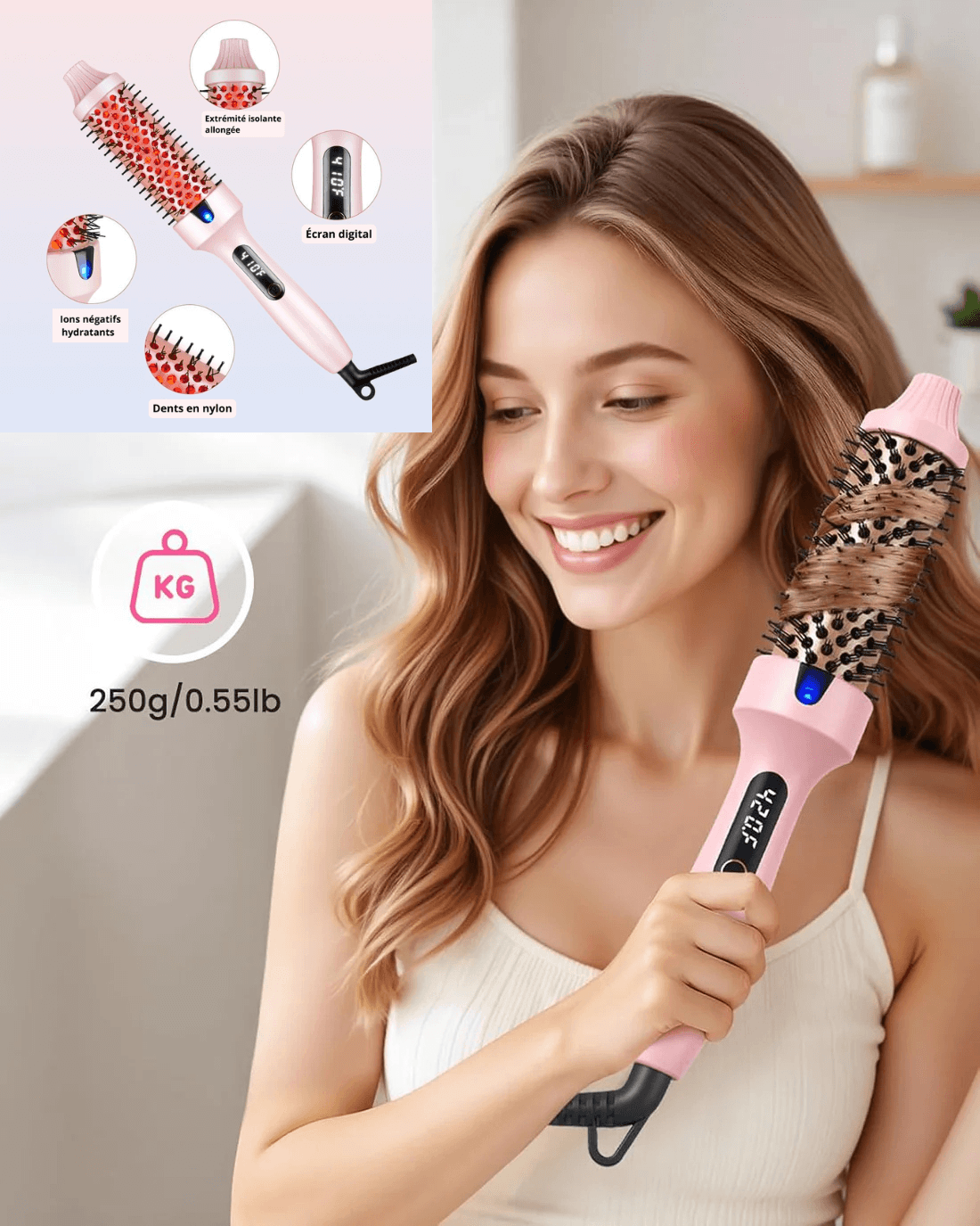 Brosse Chauffante Infrarouge – Lissage & Boucles Sans Dommages